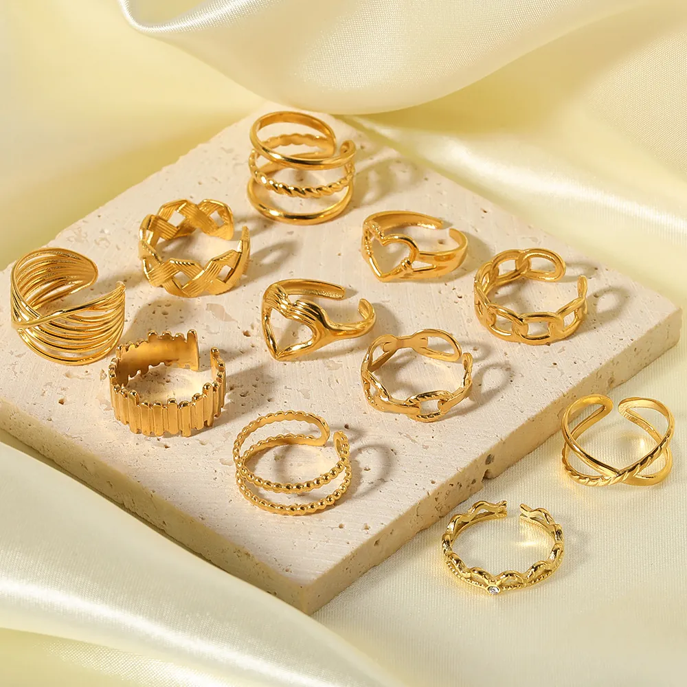 Minimalist Stainless Steel 18K Gold Plated Open Adjustable Rings For Women Fashion Geometric Stacking Jewelry
