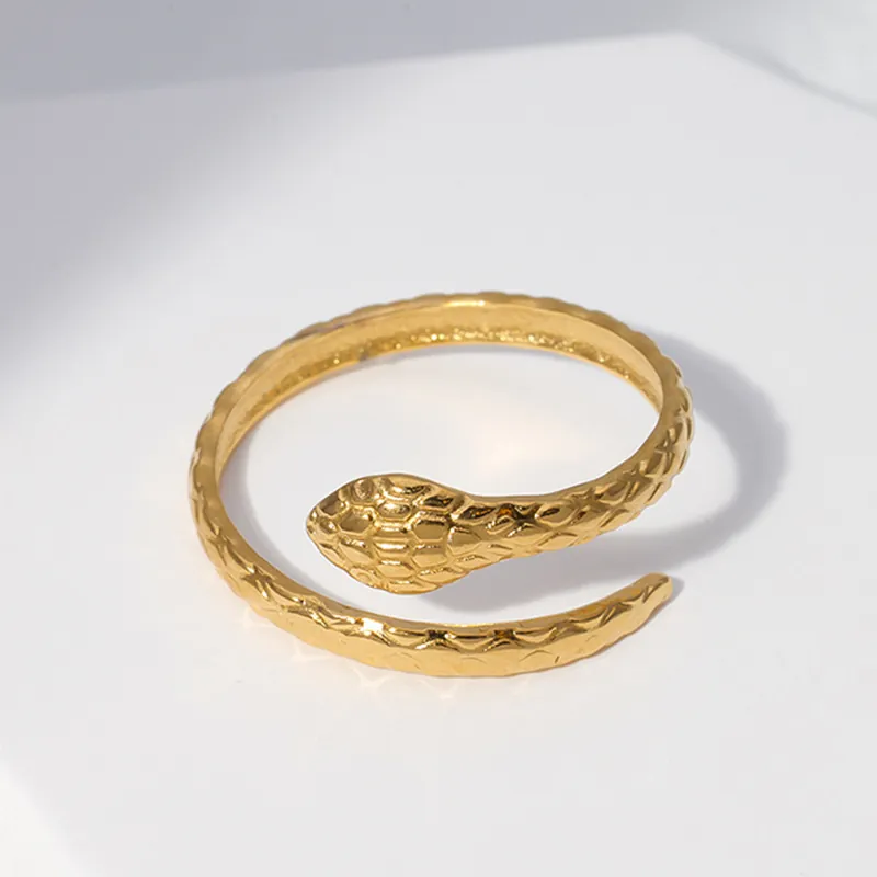 Bague Serpent Acier Inoxydable Anneau Ouvert Ajustable Avec Texture D'écailles Design Animal Style Punk Pour Femmes Hommes