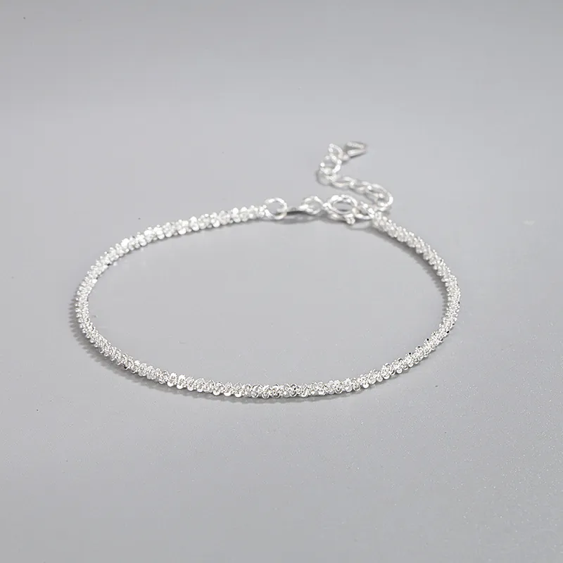 Pulsera Brillante Minimalista de Plata de Ley 925 para Mujer Estilo Japonés Coreano Cielo Estrellado Joyería de Cadena Fina