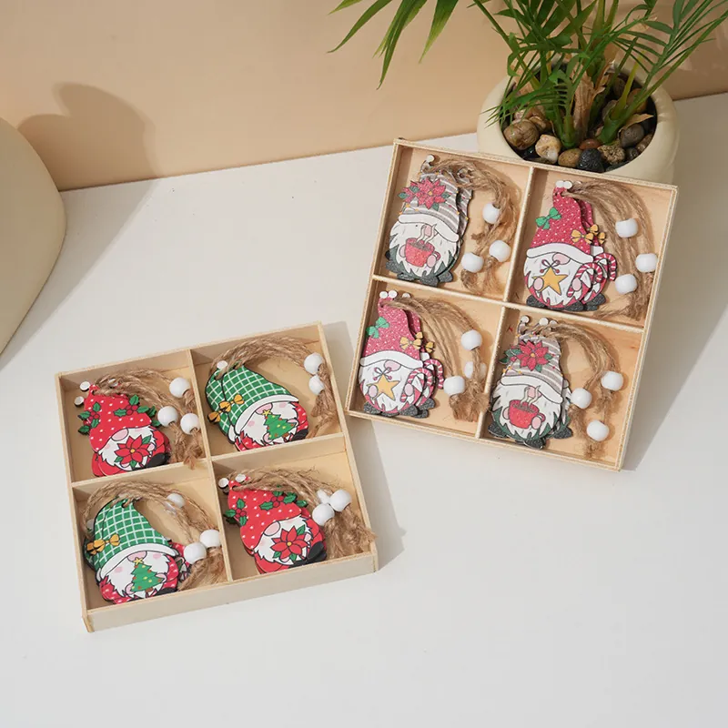 Christmas Ornament Pendants Wooden Gnome Gingerbread Man Painted Hanging Decorations For Tree Home Party Nordic Style