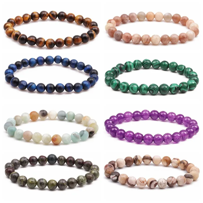 Natural Stone Beaded Bracelet Tiger Eye Agate Round Beads Elastic Minimalist Fashion Jewelry Unisex Healing Energy