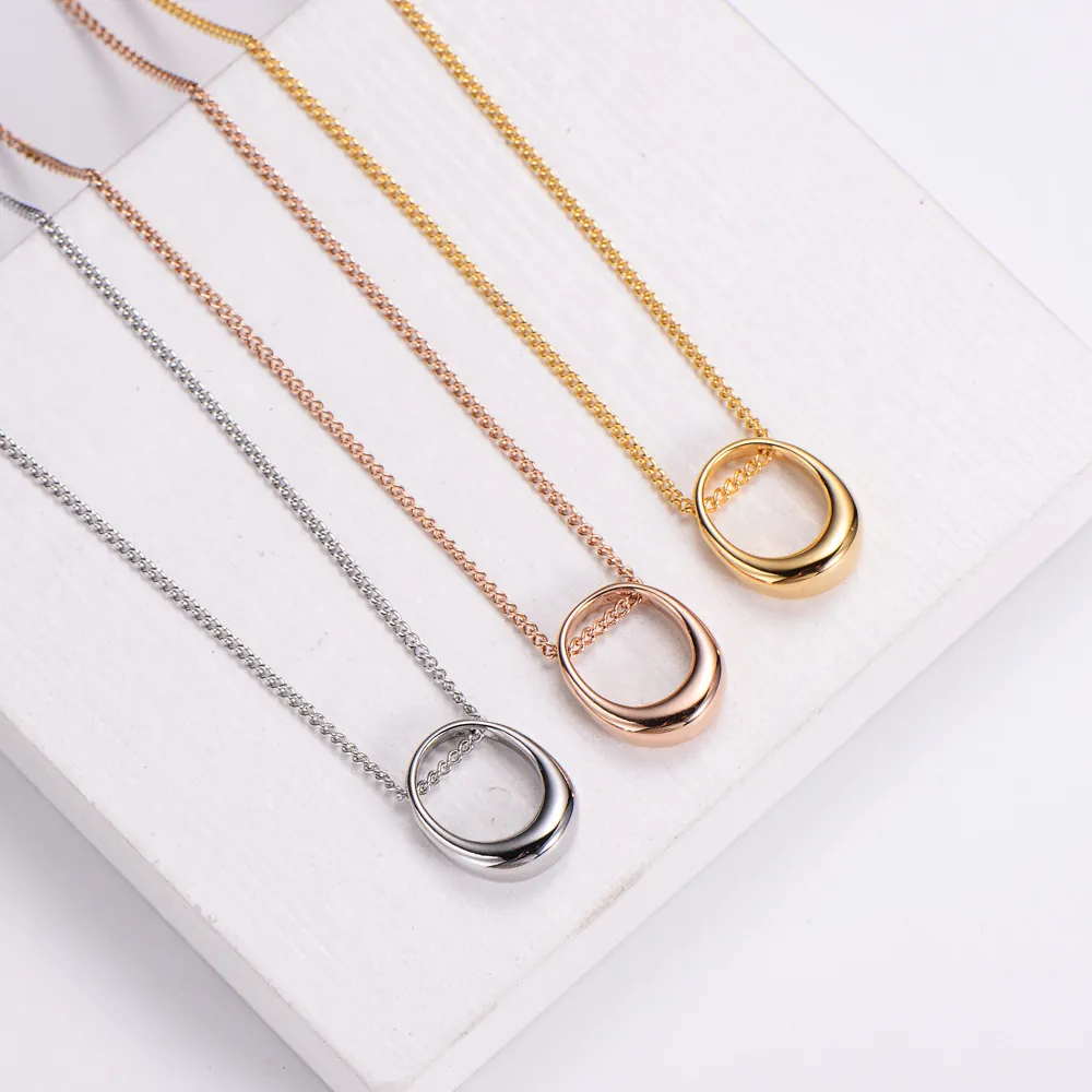 Minimalist Hollow Geometric Pendant Necklace Gold Plated Stainless Steel Polished Circle Clavicle Chain Jewelry For Women