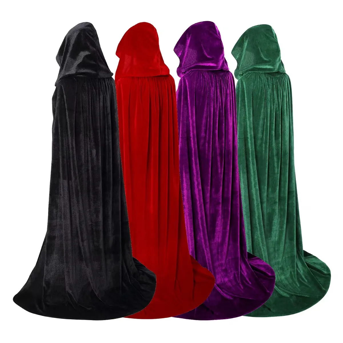 Velvet Hooded Cloak Long Cape Halloween Gothic Cosplay Costume Props Stage Performance Wear For Men Women