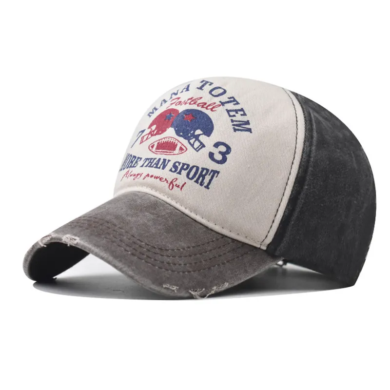 Retro Baseball Cap Washed Cotton Distressed American Football Theme Splicing Adjustable Sun Protection Outdoor Hat