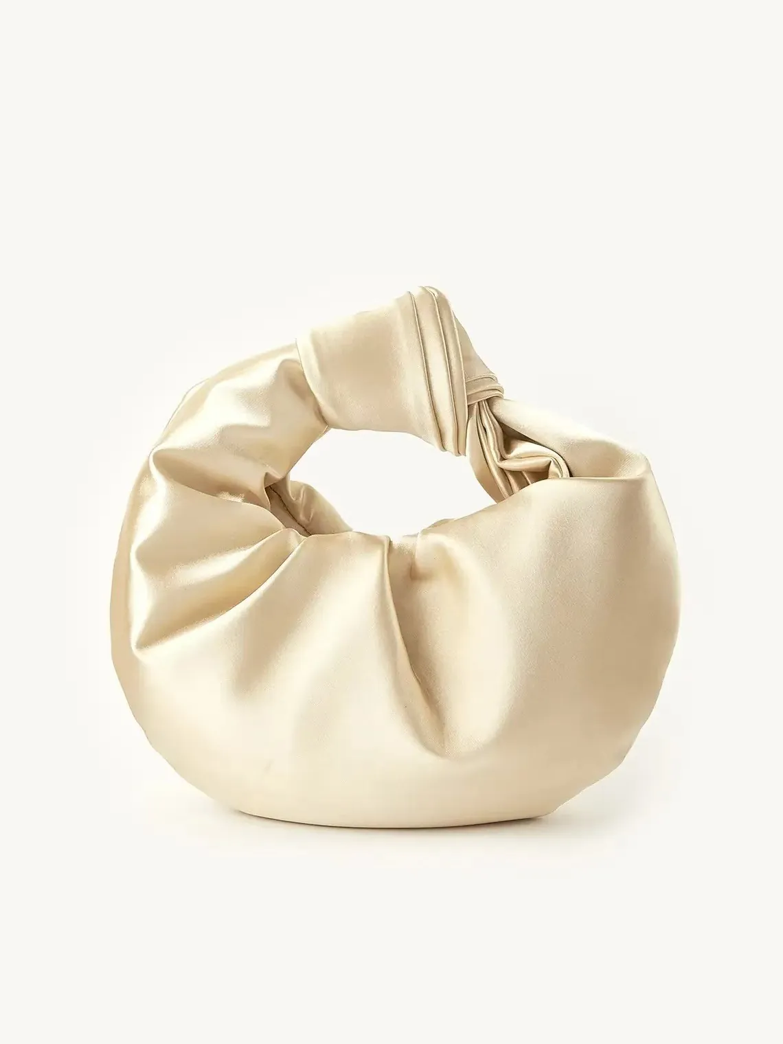 Satin Pleated Evening Bag For Women French Design Knotted Handle Ruched Cloud Clutch Handbag For Wedding Party Banquet