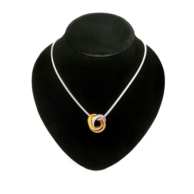 Stainless Steel Interlocking Triple Ring Pendant Necklace Minimalist Snake Chain 18K Gold Plated Jewelry Women Men