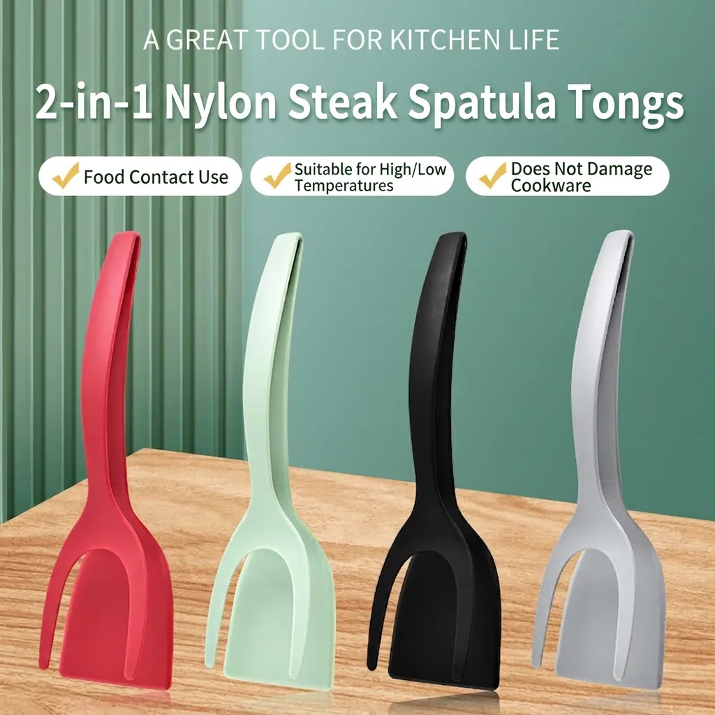 Nylon Spatula Tong Dual Function Heat Resistant Kitchen Tool For Flipping Gripping Steak Egg Pancake BBQ