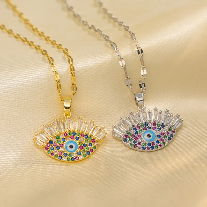 Evil Eye Anhänger Halskette Edelstahl Mit Bunten Strasssteinen Modeschmuck Vergoldet Versilbert Für Damen