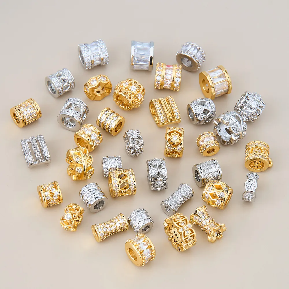 Brass Spacer Beads Copper Micro Pave Zircon Barrel Charms DIY Jewelry Making Accessories Hollow Luxury Sparkling Design