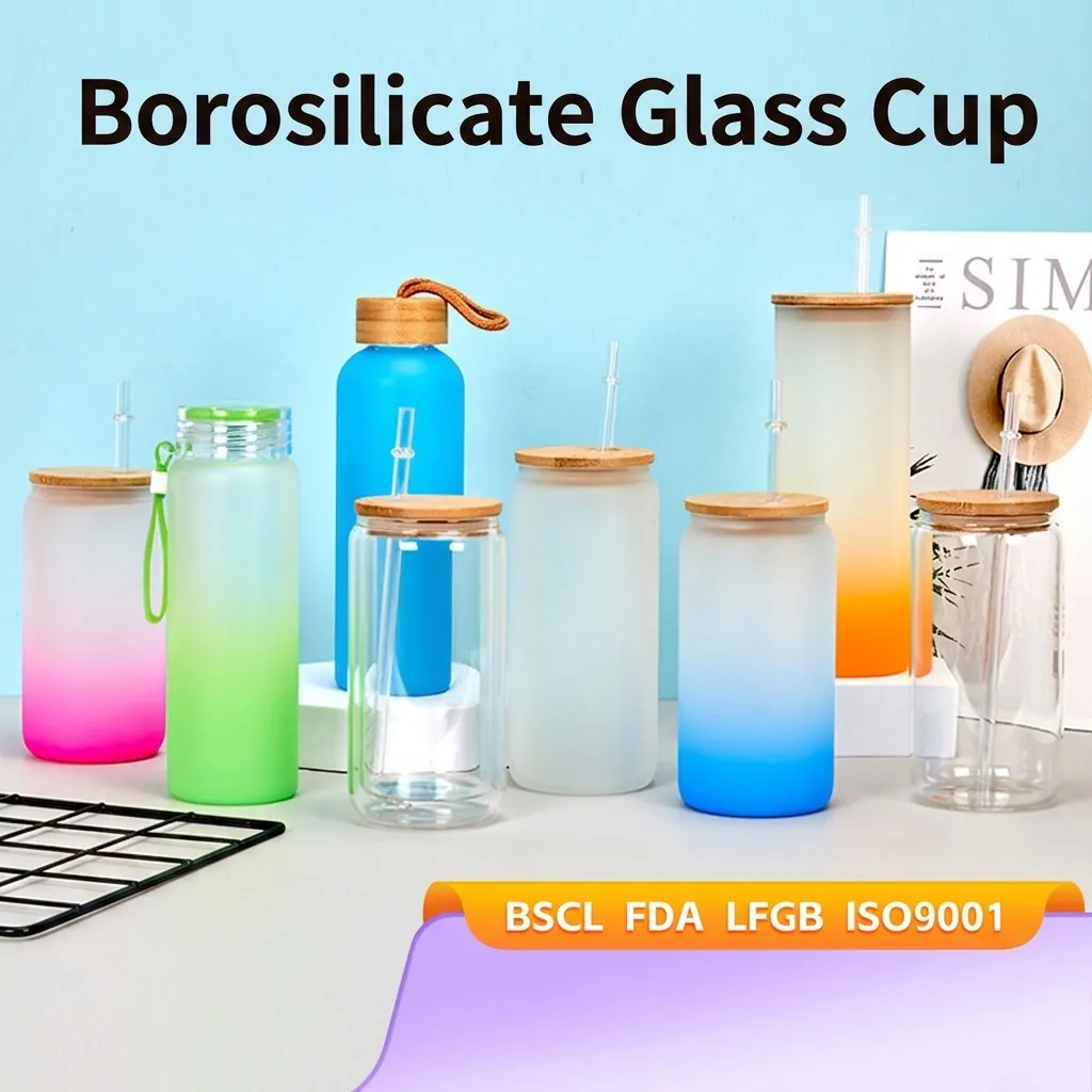 Mattierte Sublimations Glasdose Mit Bambusdeckel Und Glasstrohhalm Gradient Bunte Borosilikat Trinkbecher