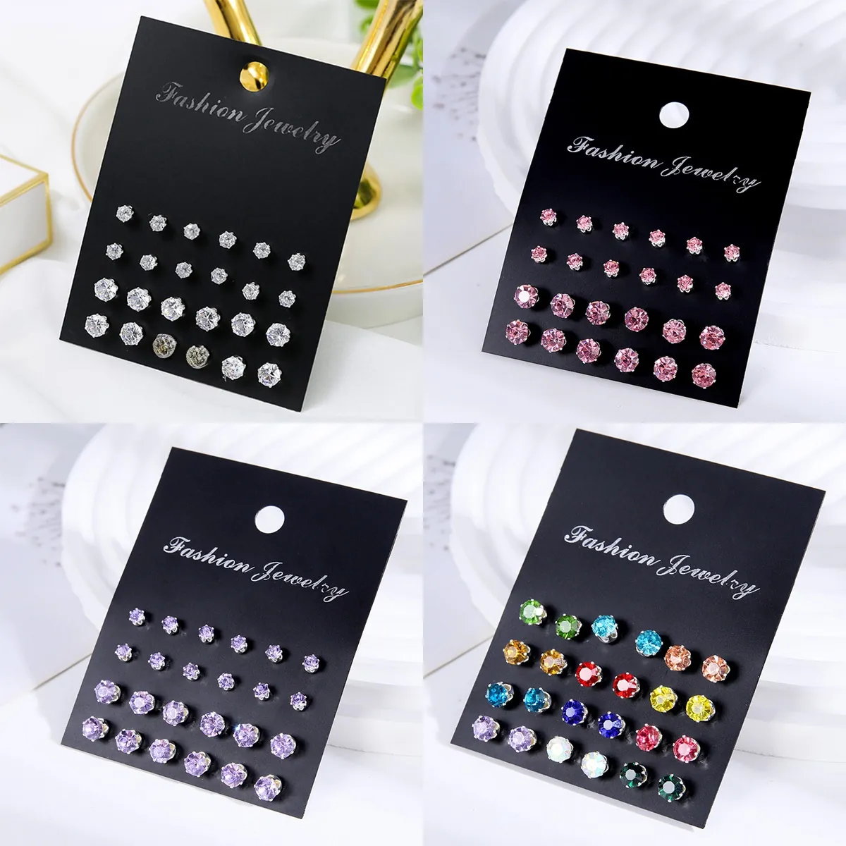 Cubic Zirconia Faux Artificial Pearl Stud Earrings Alloy Geometric Round Heart Square Jewelry For Women With Steel Earring Post