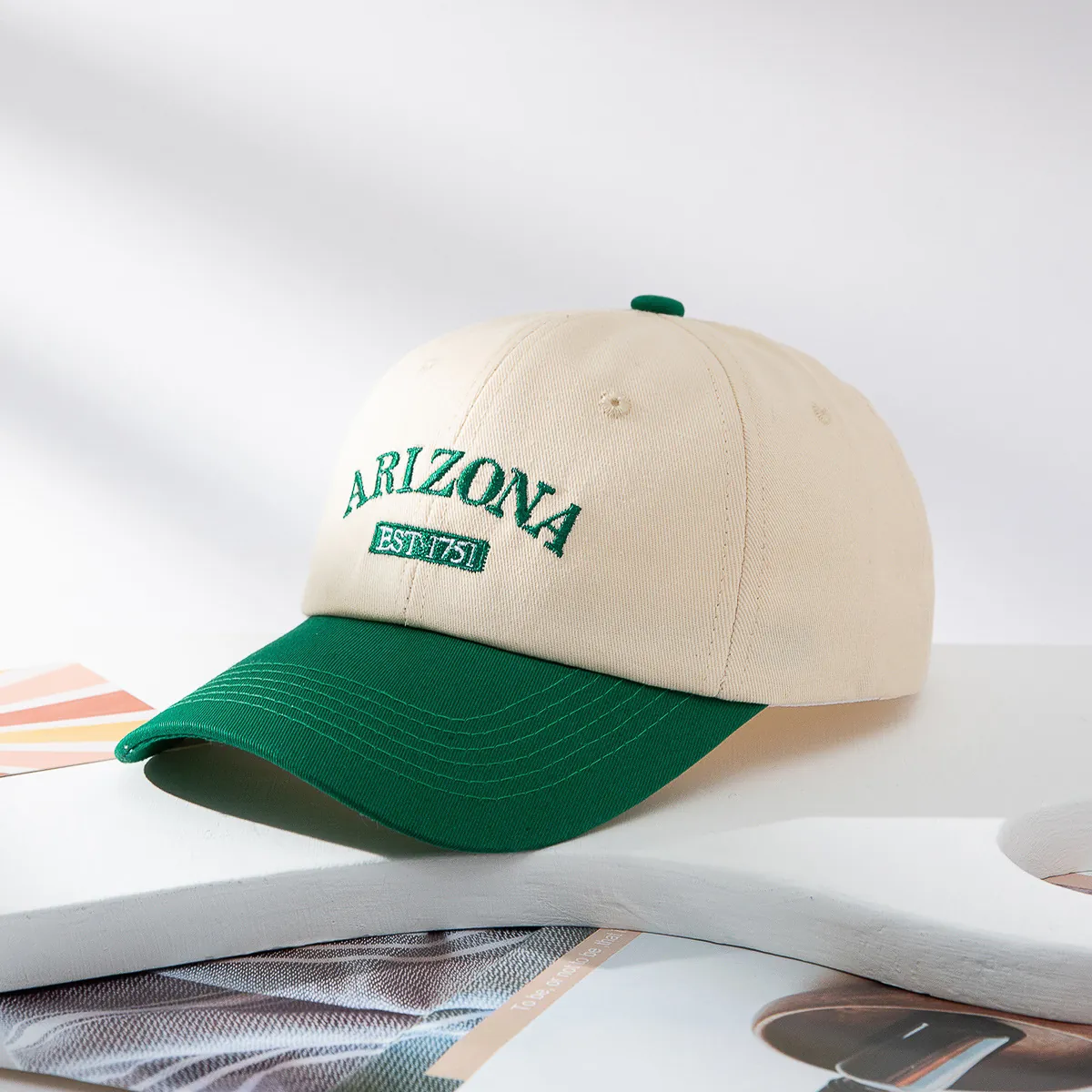 Berretto da Baseball Vintage in Cotone Colore a Contrasto Ricamo Lettere Arizona Invecchiato Moda Casual Parasole Cappello Sportivo Unisex