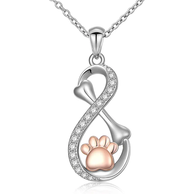 Collana Con Ciondolo A Forma Di Osso E Zampa Di Animale Infinito Argento Sterling 925 Placcato Oro Rosa Zirconi Gioielli Per Amanti