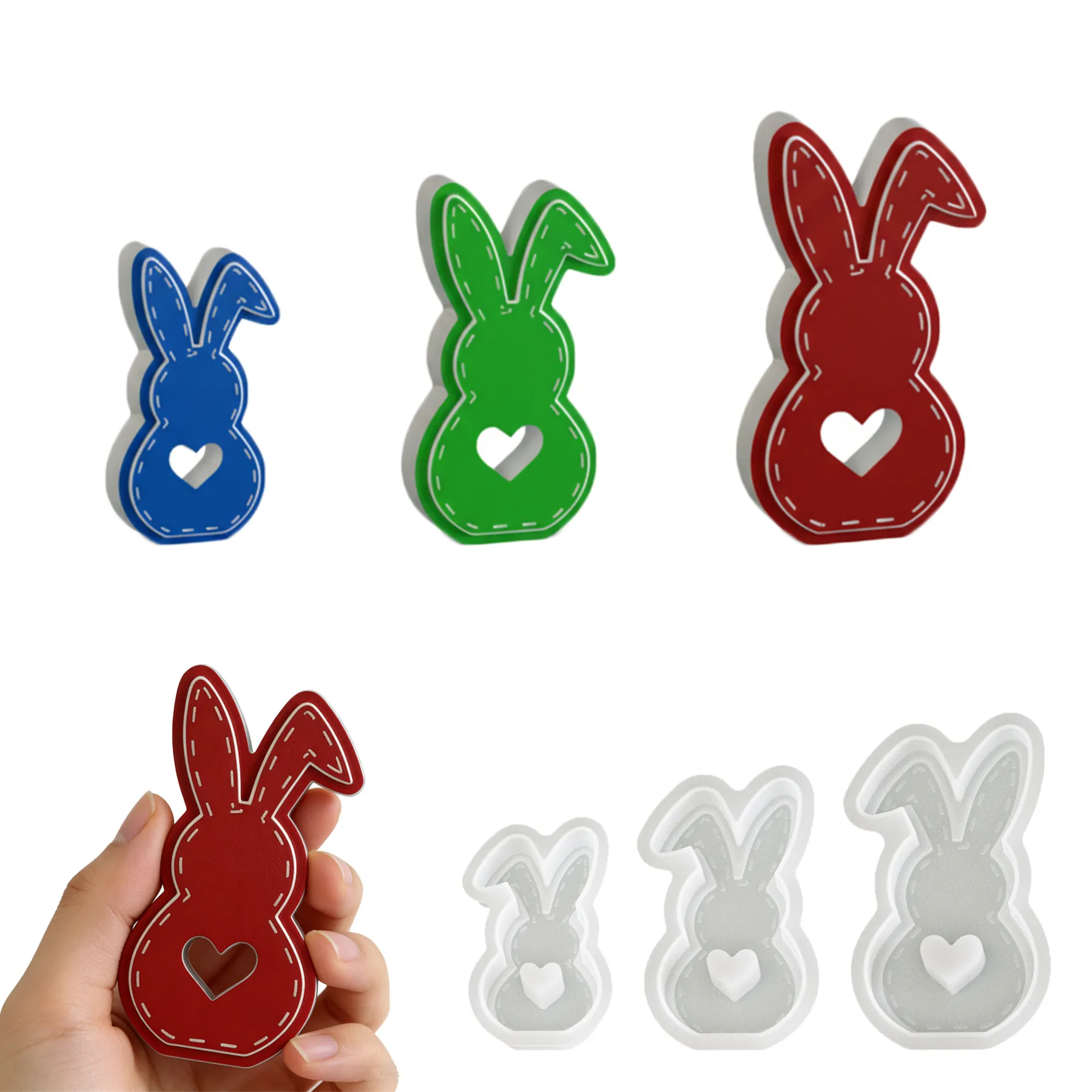 Rabbit Shape Silicone Mold Heart Hollow Stitched Design For DIY Candle Resin Casting Craft Baking