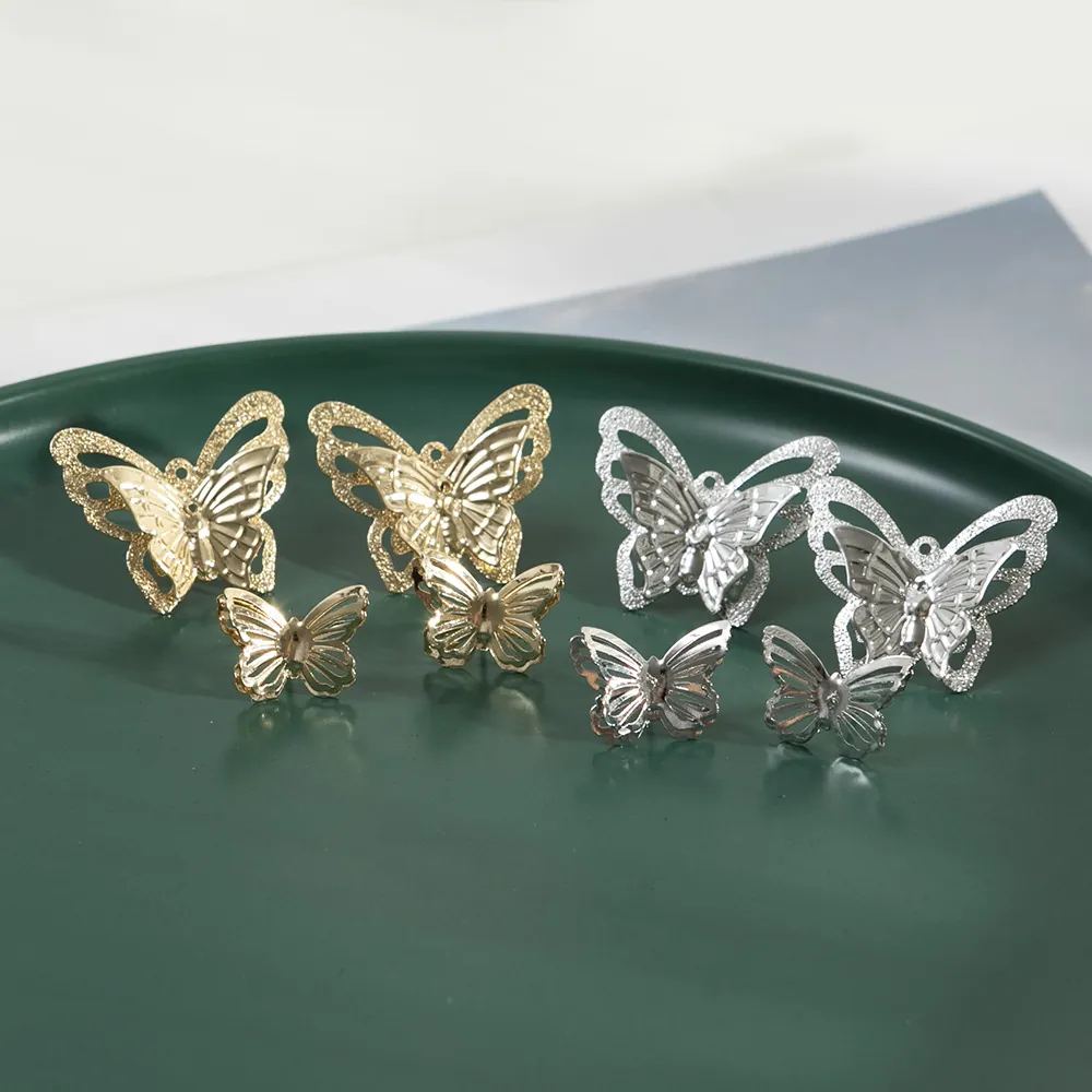Butterfly Stud Earrings With Copper Earring Post Double Layer Hollow Design Elegant Summer Jewelry For Women