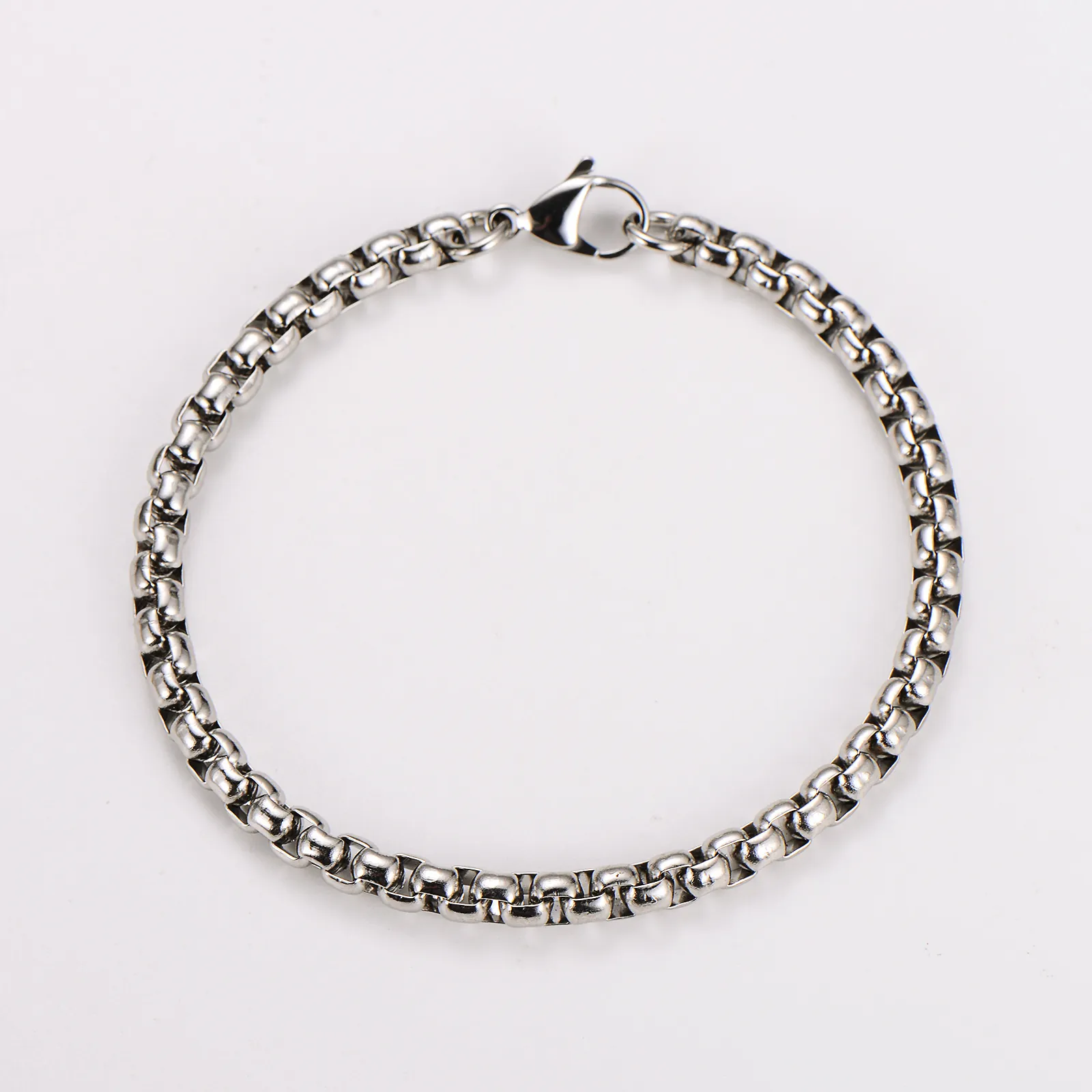 Minimalist Box Chain Bracelet Stainless Steel Jewelry For Men And Women Polished Simple Commuter Style Silver Tone