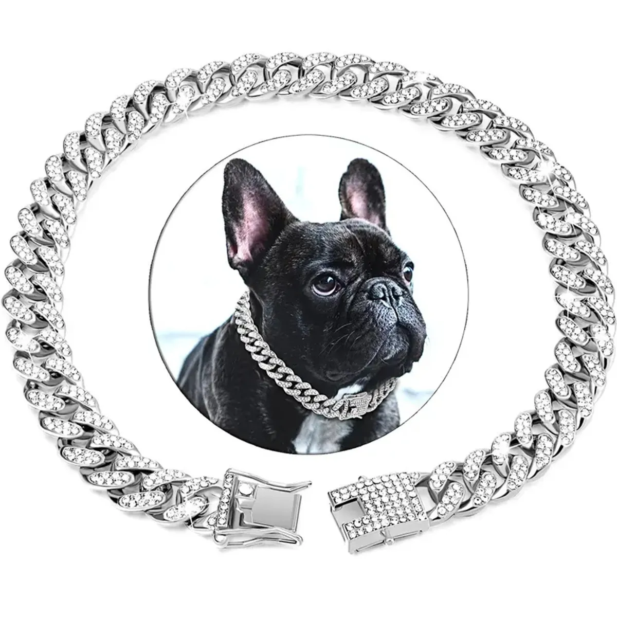 Luxe Cubaanse Schakel Hondenhalsband Met Strass Legering Huisdier Ketting Hip Hop Iced Out Sieraden Met Gesp