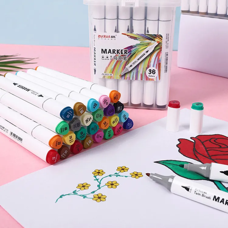 Double Ended Art Markers With Portable Storage Case Plastic Barrel Drawing Sketching Pens For Students And Professionals