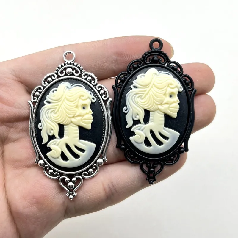 Gothic Skull Cameo Pendant Vintage Zinc Alloy Resin Halloween DIY Jewelry Making Accessory