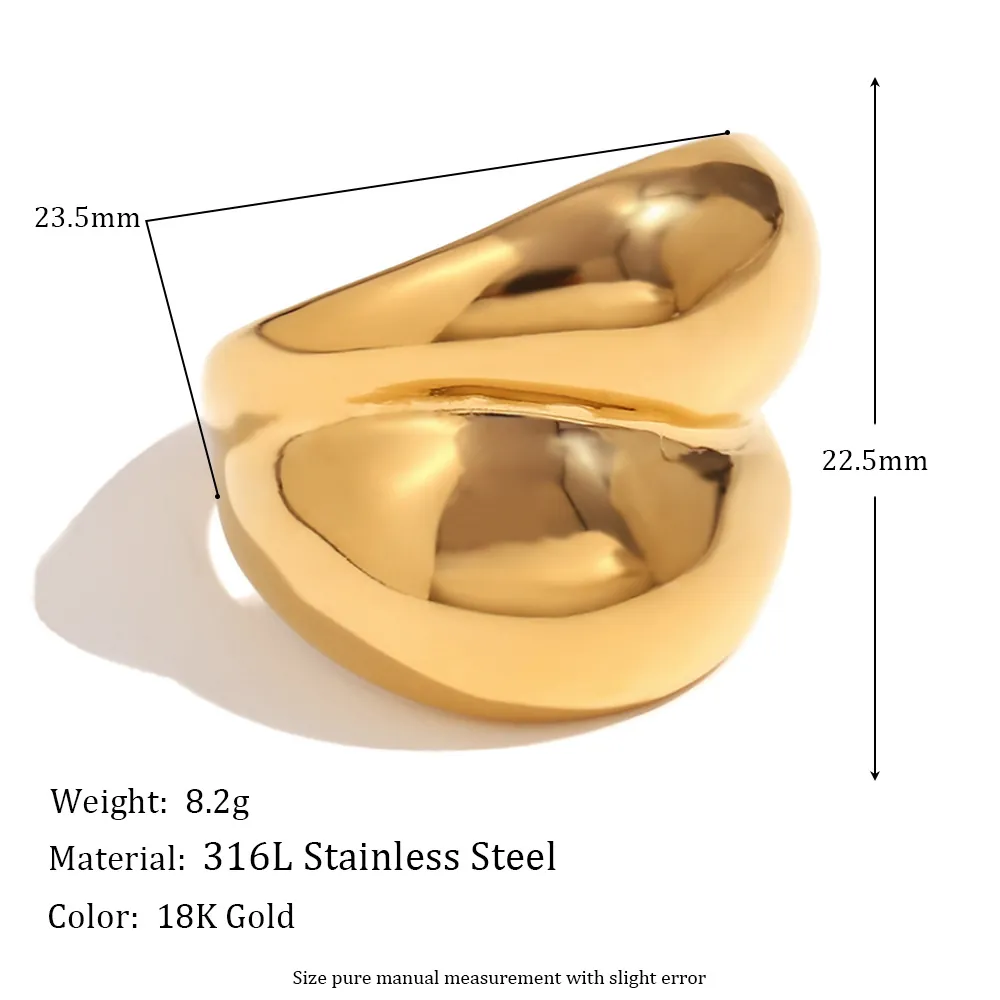 Fashion Stainless Steel Rings For Women 18K Gold Plated North Star Flower Signet Ring Zirconia Inlaid Adjustable Geometric Jewelry