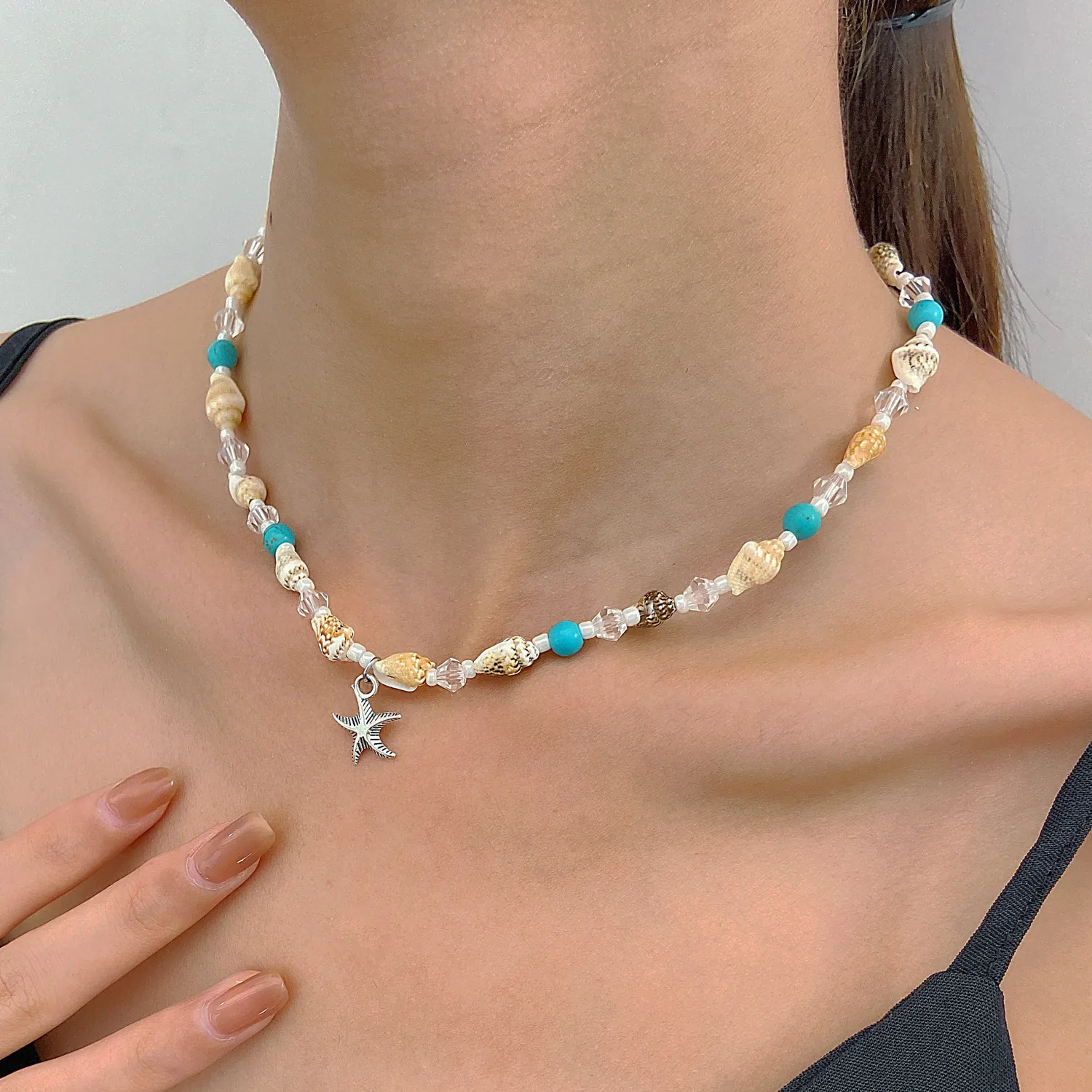 Collier Perles Étoile De Mer Coquillage Bohème Alliage Zinc Acrylique Vacances Plage Été Bijoux Faits Main Pour Femmes