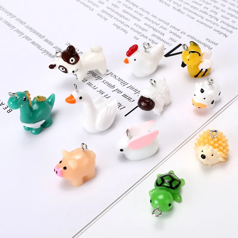 Cute Cartoon Animal Resin Charms DIY Jewelry Making Small Painted Decorative Hanging Pendants