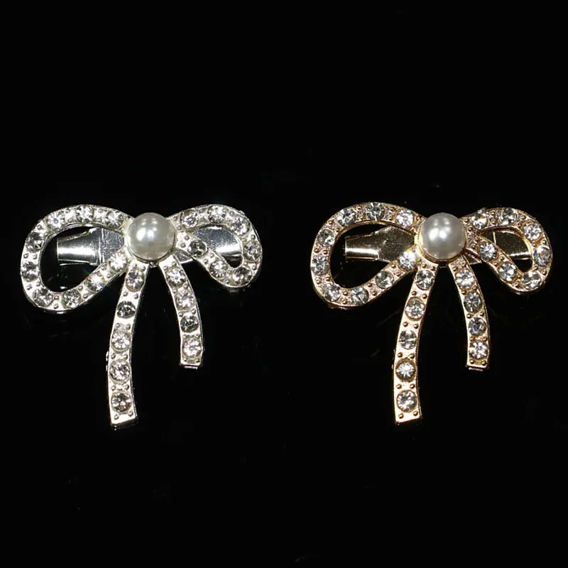 Elegant Bowknot Brooch Pin Zinc Alloy Sparkling Rhinestone Faux Artificial Pearl Fashion Jewelry Accessory For Women Apparel Decor