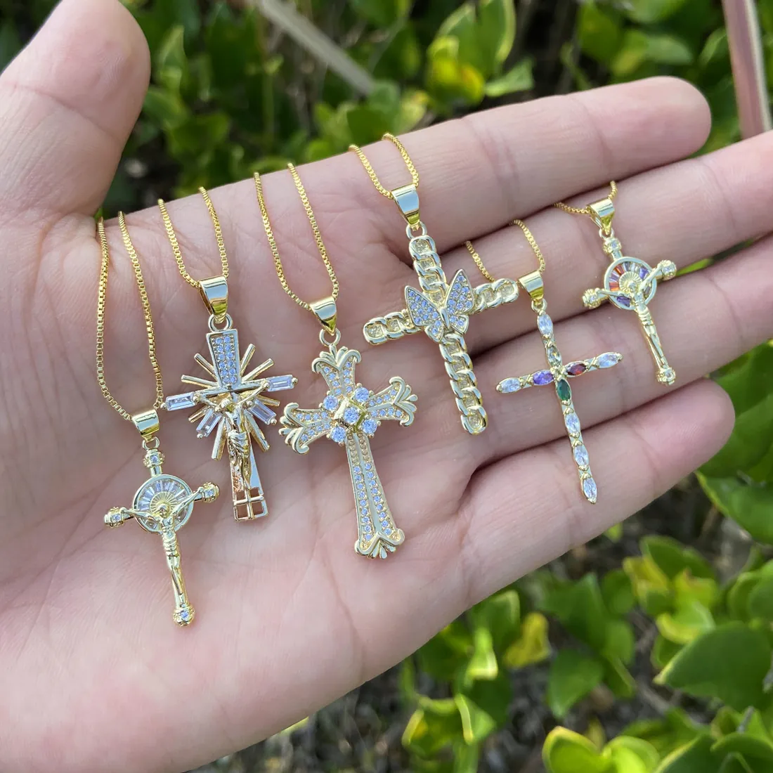 Collana Con Ciondolo A Croce Rame Zircone Strass Religioso Gesù Hip Hop Gioielli Per Uomini E Donne