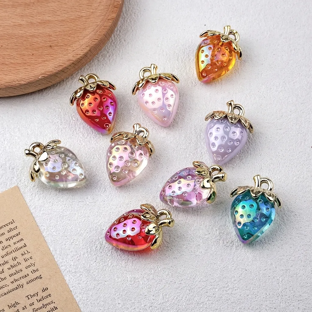 Strawberry Charms Acrylic Colorful Plated Fruit Pendants For DIY Jewelry Making Keychain Bracelet Bag Accessories Cute Novelty
