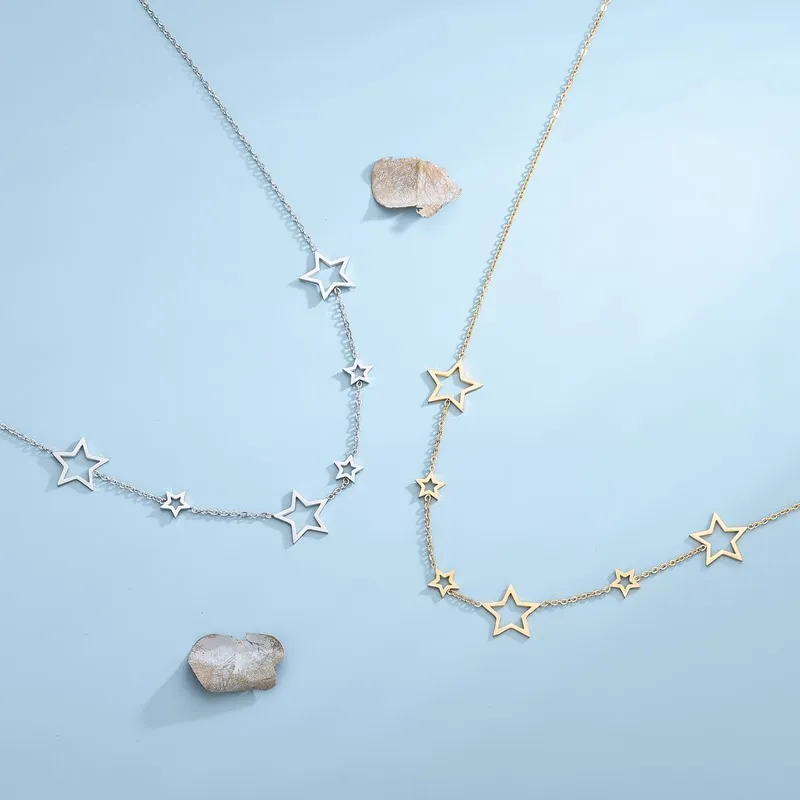 Hollow Star Pendant Necklace Titanium Steel Gold Silver Plated Clavicle Chain Jewelry For Women Gift Minimalist
