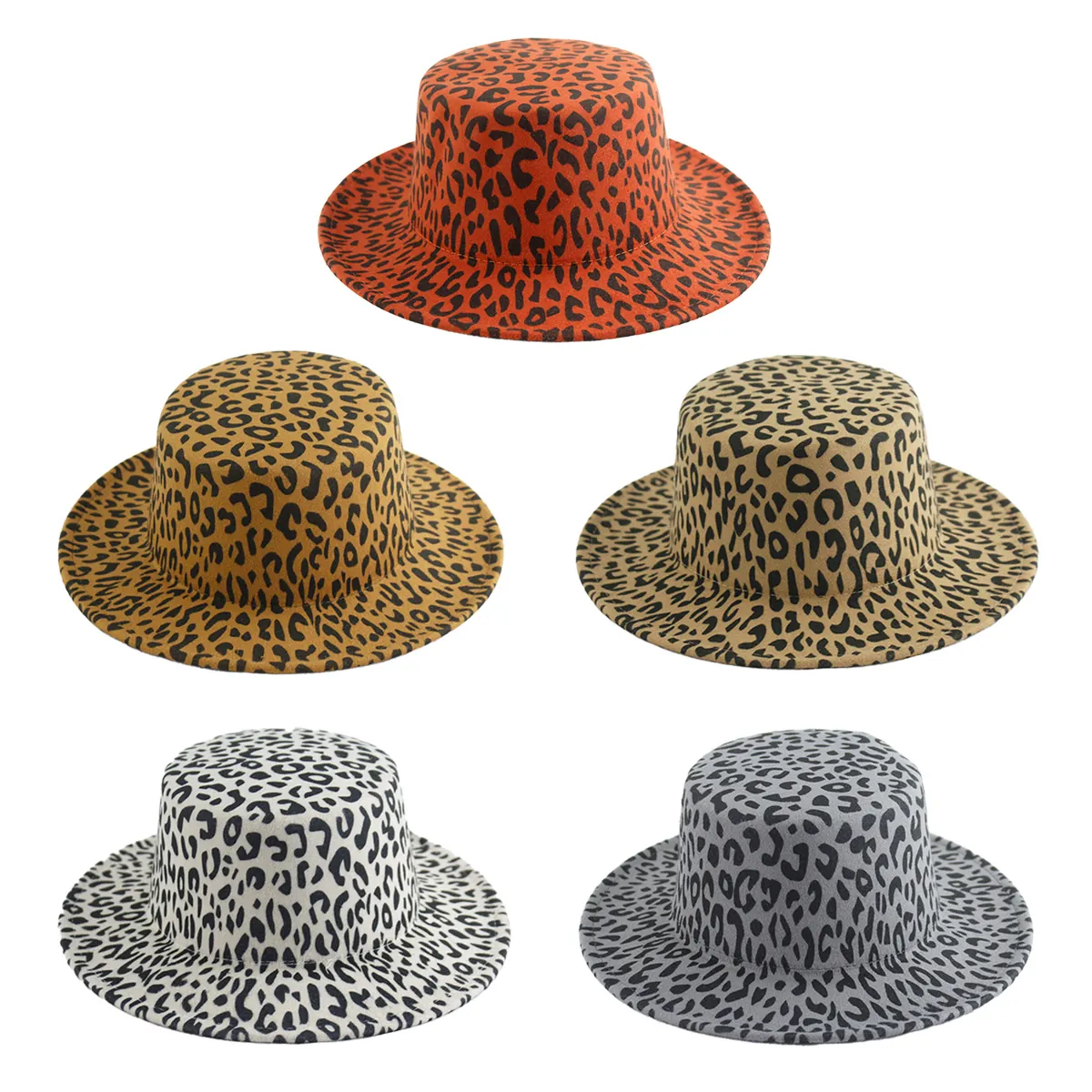 Leopard Print Flat Top Boater Hat Cotton Polyester Wide Brim Retro Elegant Fashion Accessories For Women