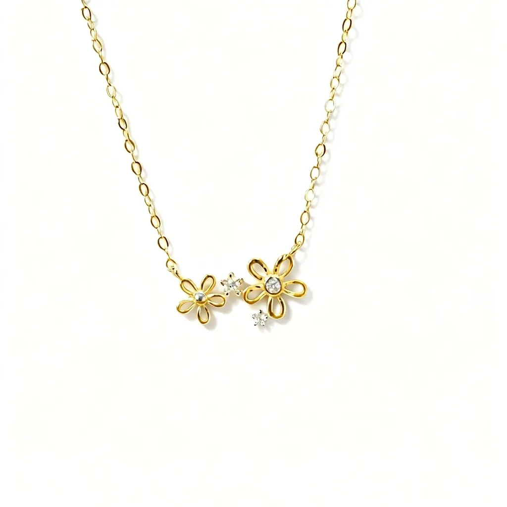 925 Sterling Silver 14K Gold Plated Double Flower Necklace Minimalist Inlaid Rhinestone Clavicle Chain For Women Jewelry