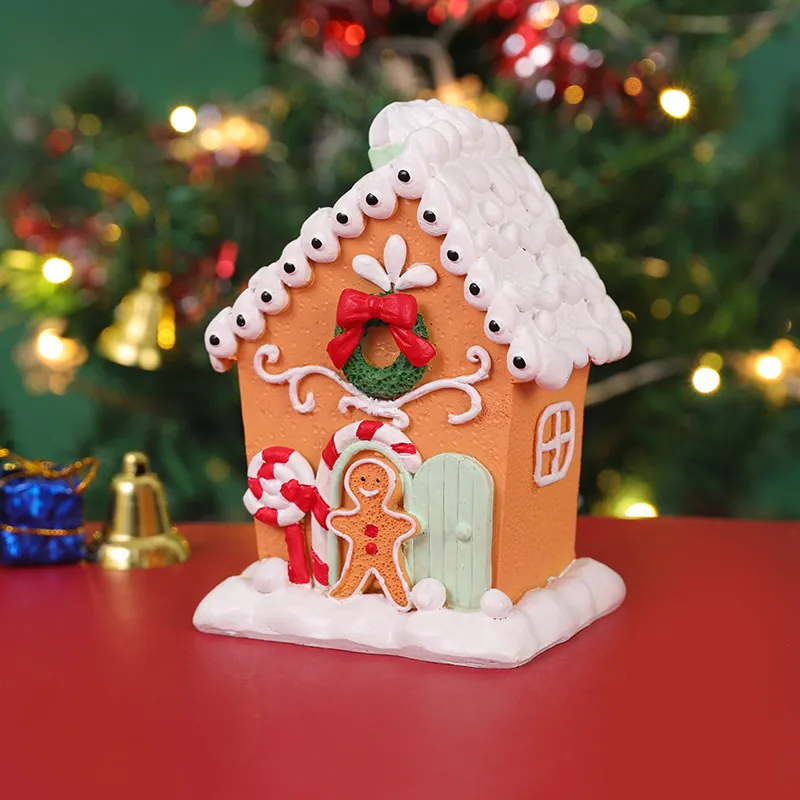 Resin Gingerbread House Christmas Ornament Miniature Haunted House Figurine Gingerbread Man Rabbit Desktop Holiday Decor