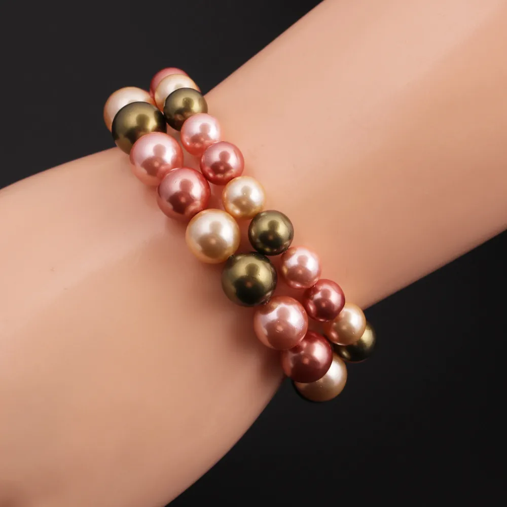 Multicolor Künstliche Perlenarmband Runde Muschelperlen Elastischer Schmuck Eleganter Koreanischer Stil Mode Für Frauen Geschenk
