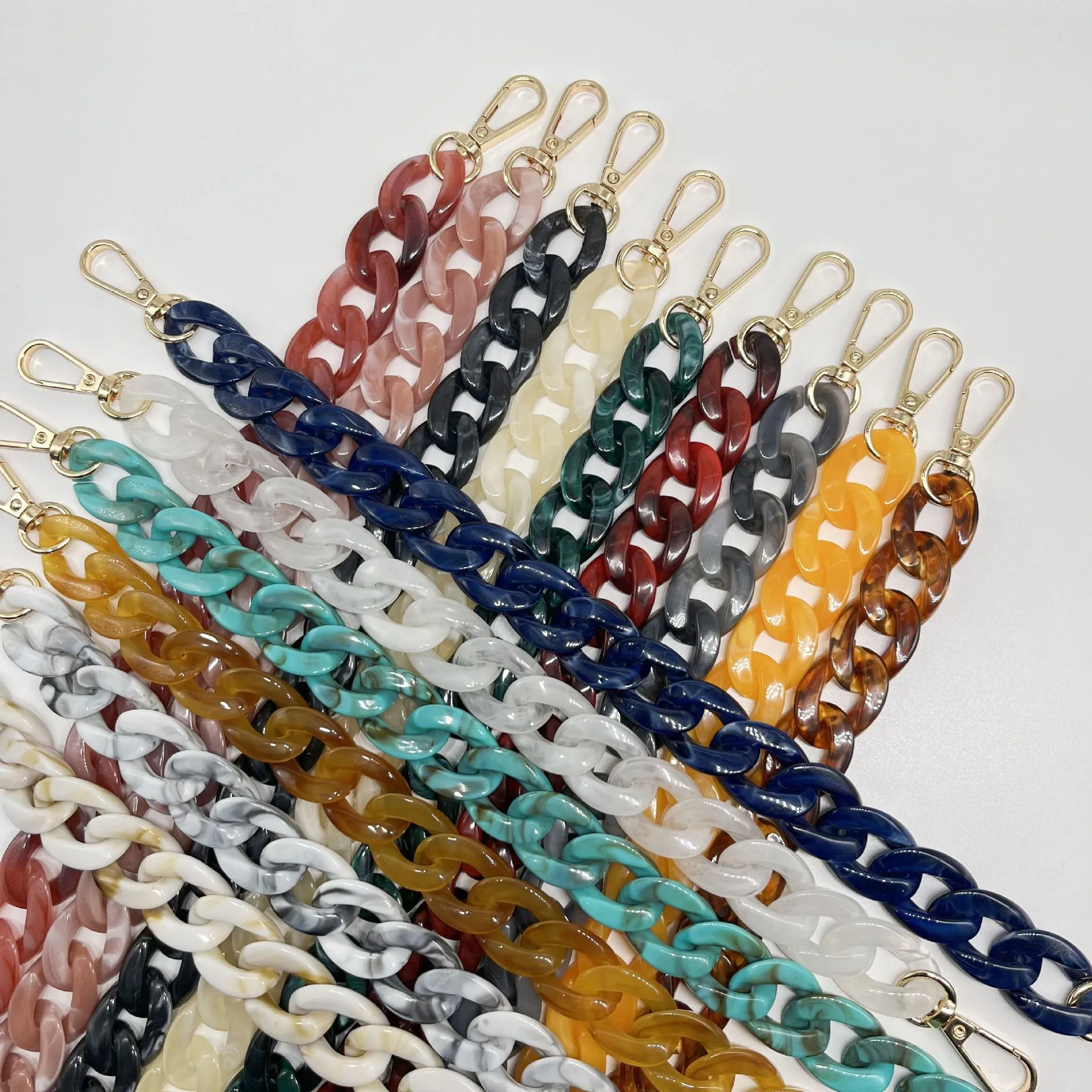 Acrylic Resin Bag Chain Strap Chunky Marble Pattern Tortoiseshell Replacement With Gold Alloy Buckles For Handbags