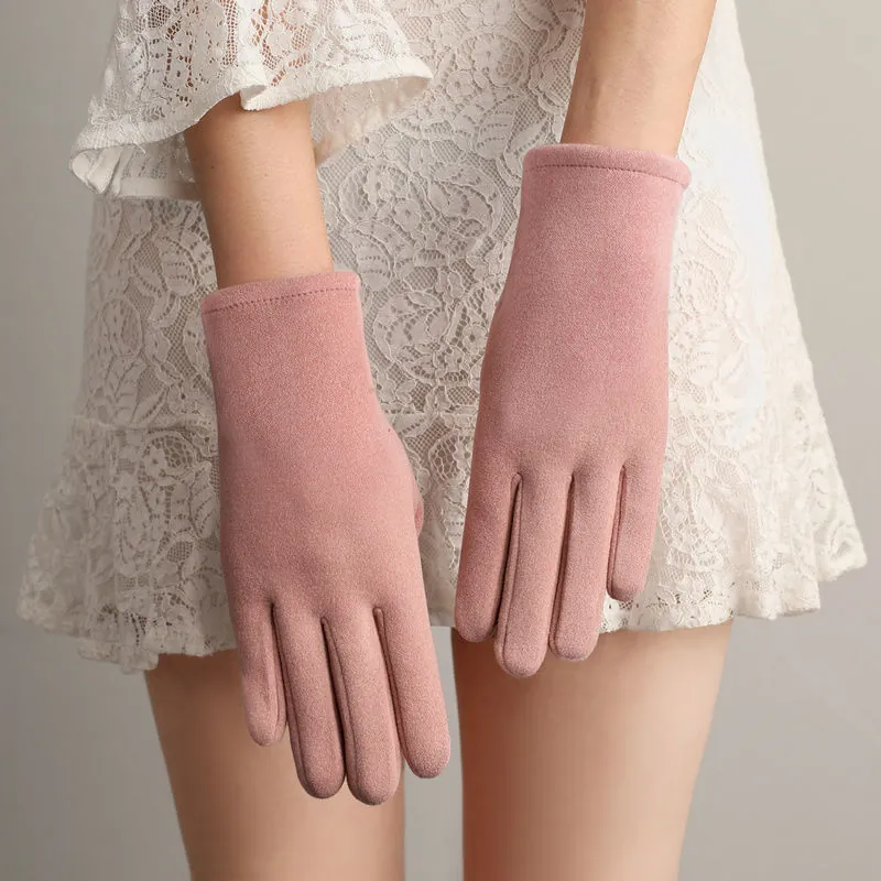 Womens Winter Warm Gloves Cotton Thickened Touchscreen Full Finger For Driving Elegant Outdoor Windproof Suede Feel
