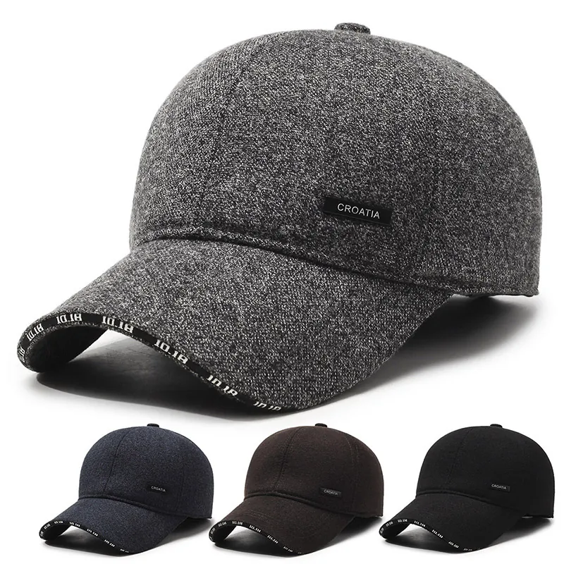 Herren Baseballkappe Mit Ohrenschützern Winter Warm Wollmischung Winddicht Verdickte Verstellbare Outdoor Mütze Für Männer
