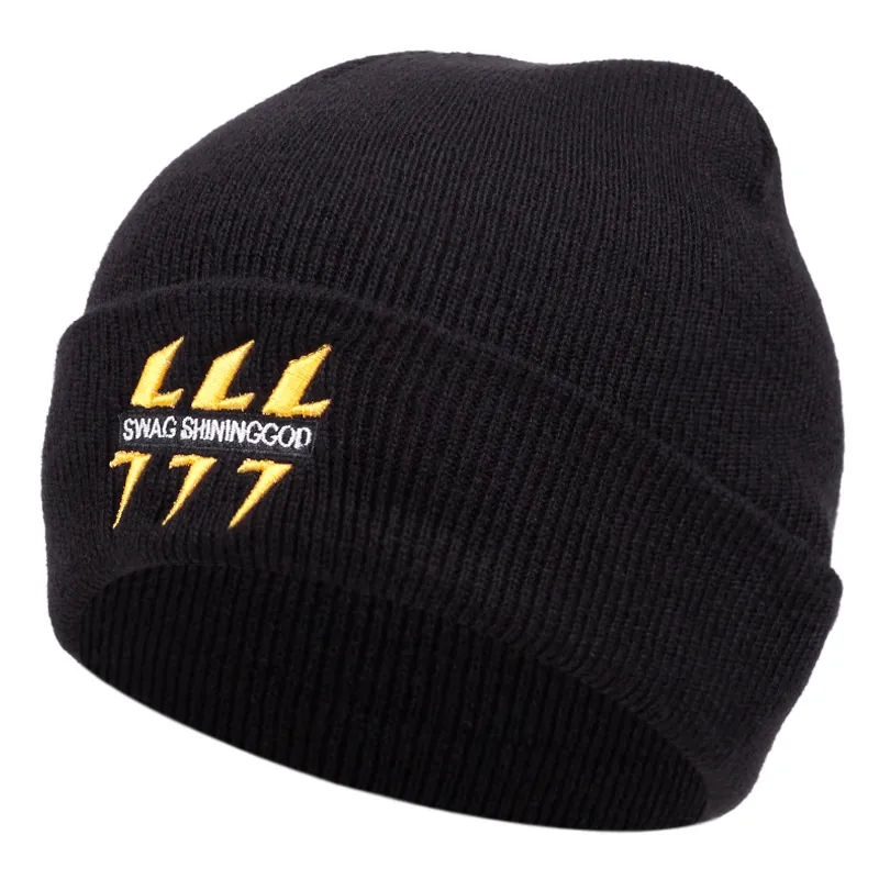 Bonnet En Tricot Acrylique Côtelé Chaud Hiver À Revers Broderie Streetwear Hip Hop Pour Hommes Femmes