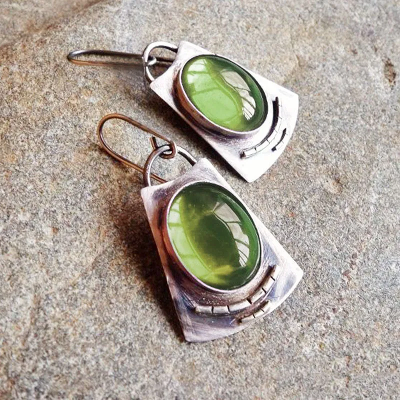 Retro Oval Moonstone Dangle Earrings Alloy With 925 Sterling Silver Earring Post Antique Style Jewelry For Women