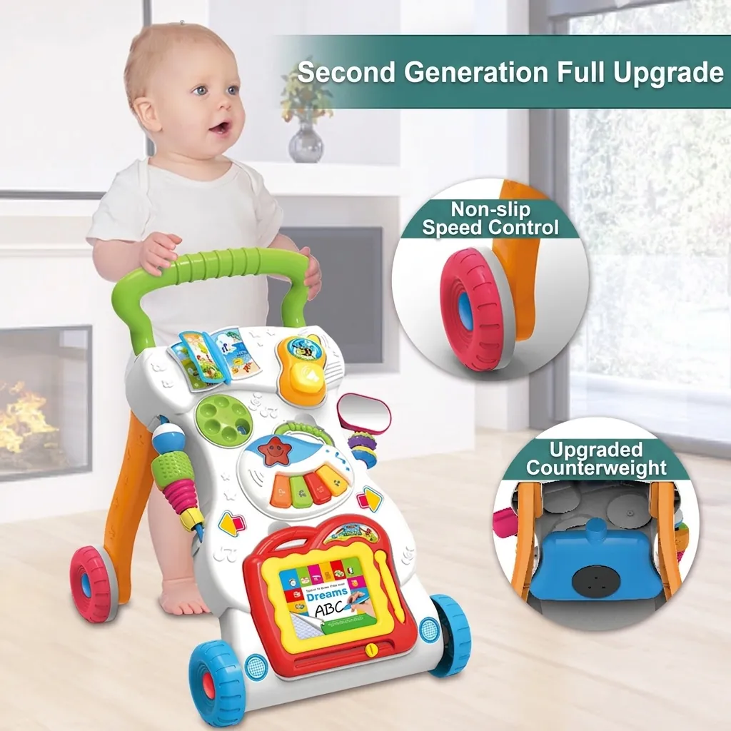 Baby Walker Multi-functional Push Cart Activity Center With Detachable Piano Drawing Board Mobile Phone Anti-slip For Toddlers