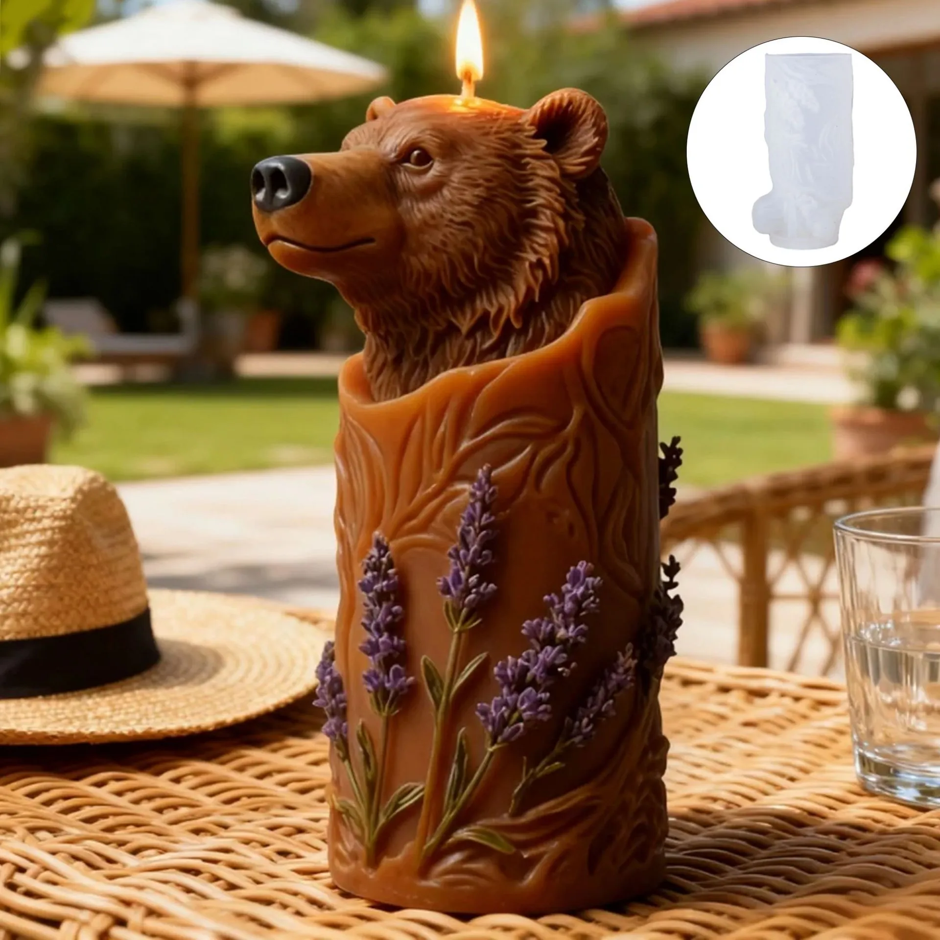 3D Forest Bear Head Silicone Mold Lavender Flower Relief DIY Candle Making Soap Plaster Craft Aromatherapy Decorative