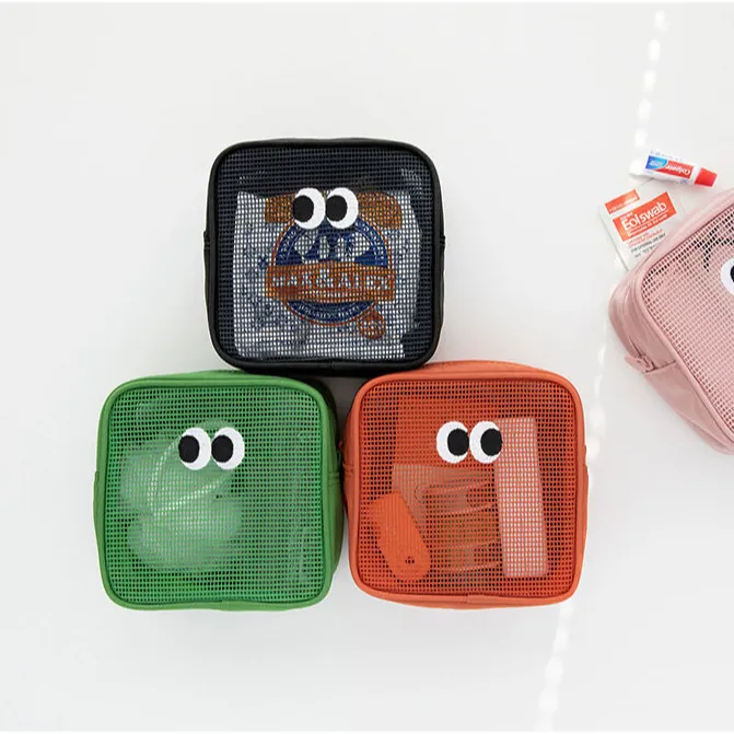 Schattige Mesh Make-Up Tas Grote Ogen PVC Oxford Doek Transparant Reis Cosmetische Tas Draagbare Organizer Rits Opbergtas