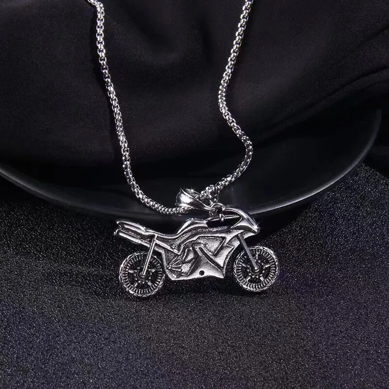 Motorcycle Pendant Necklace Titanium Steel Retro Punk Hip Hop Streetwear Jewelry Movable Wheels For Men Women
