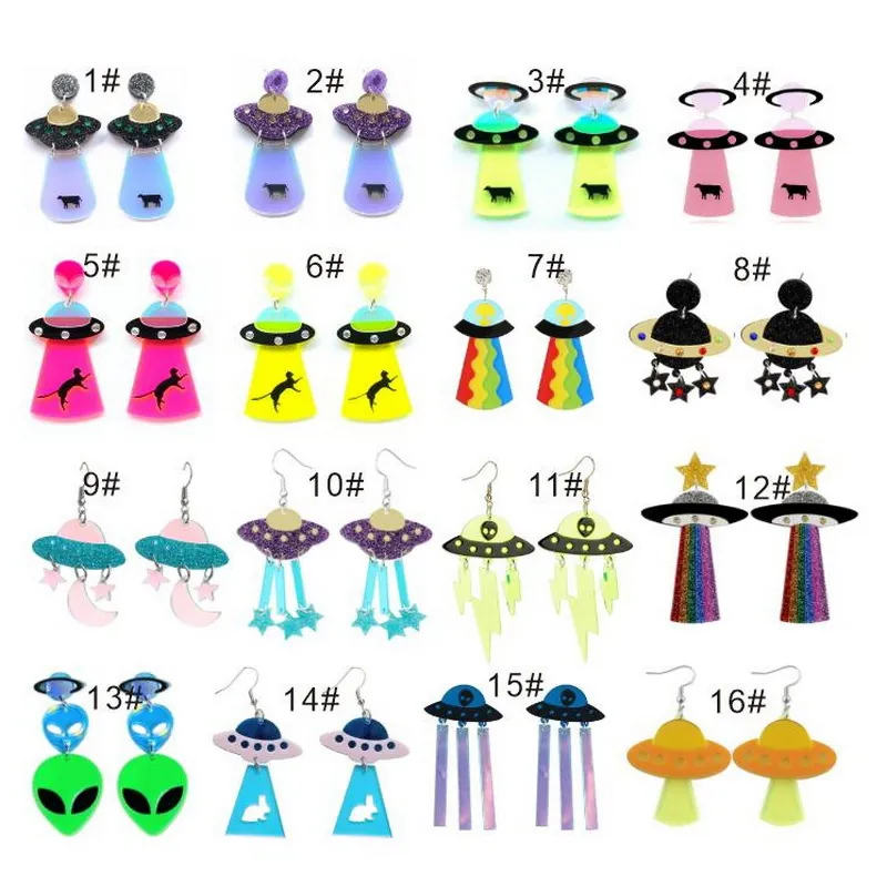 UFO Alien Abduction Acrylic Earrings With Stainless Steel Earring Post Creative Novelty Jewelry For Women
