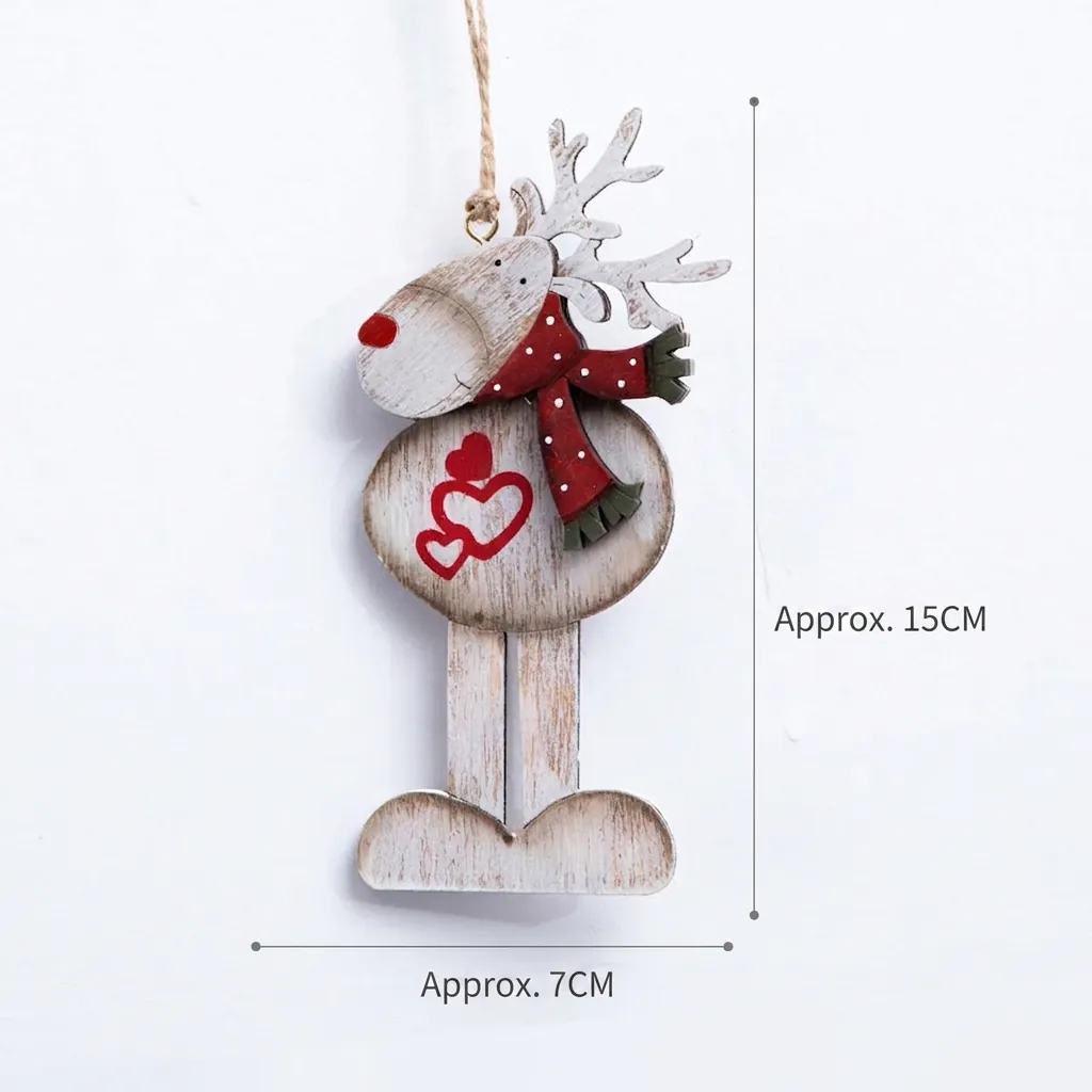 Christmas Wooden Hanging Ornaments Reindeer Snowman Angel Gingerbread Man Painted Wood Pendants Tree Decor Rustic Festive