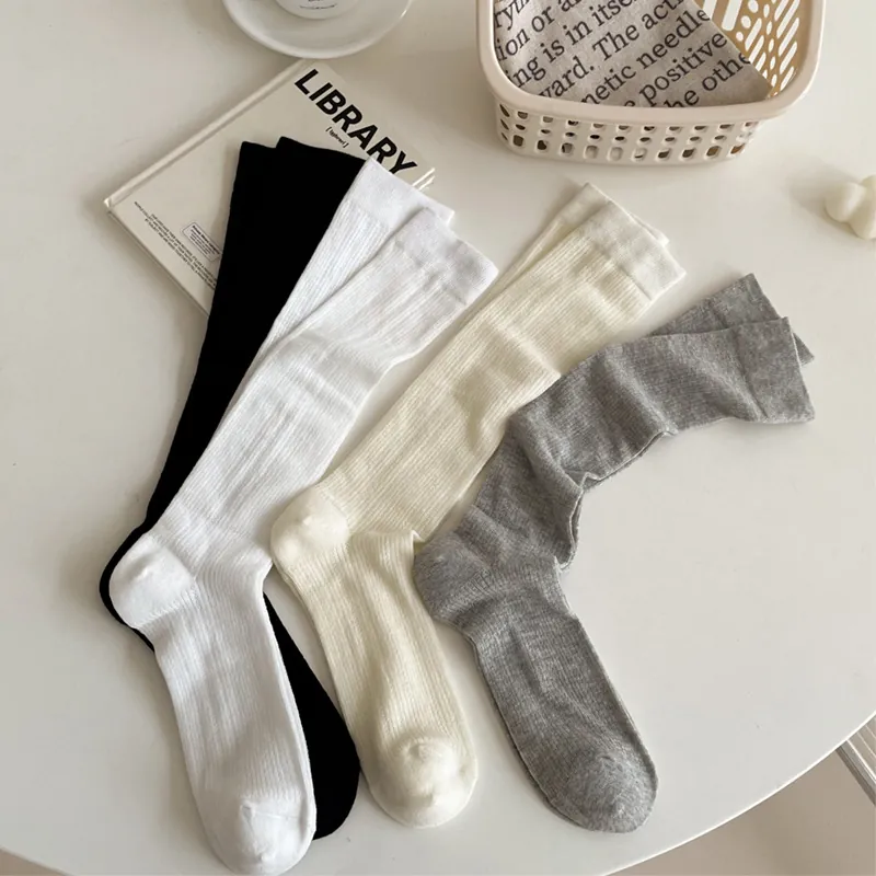Women Cotton Slouch Socks Ribbed Knit Breathable Mesh Mid Calf Solid Color Ballet Style Lightweight Soft Elastic