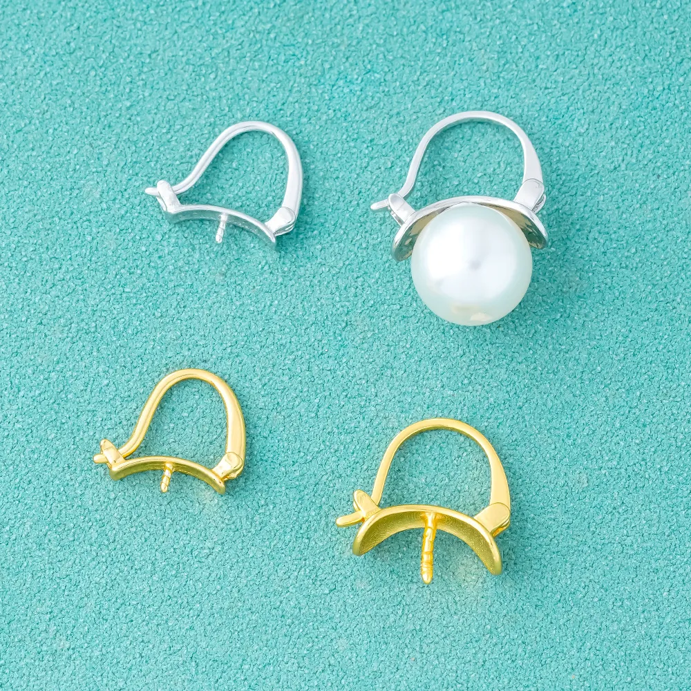 S925 Sterling Silver Earring Hoops Round Leverback Settings For Artificial Pearl DIY Jewelry Findings Components