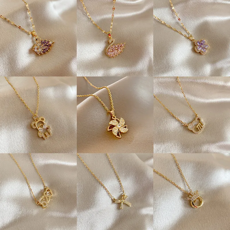 Necklace Stainless Steel Zircon Pendant Korean Fashion Niche Design Luxury Jewelry Gift For Women Gold Silver Tone