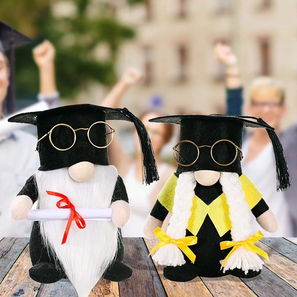 Graduation Gnomes Plush Ornaments Faceless Rudolph Dolls With Black Academic Cap Glasses Diploma For Home Table Decoration