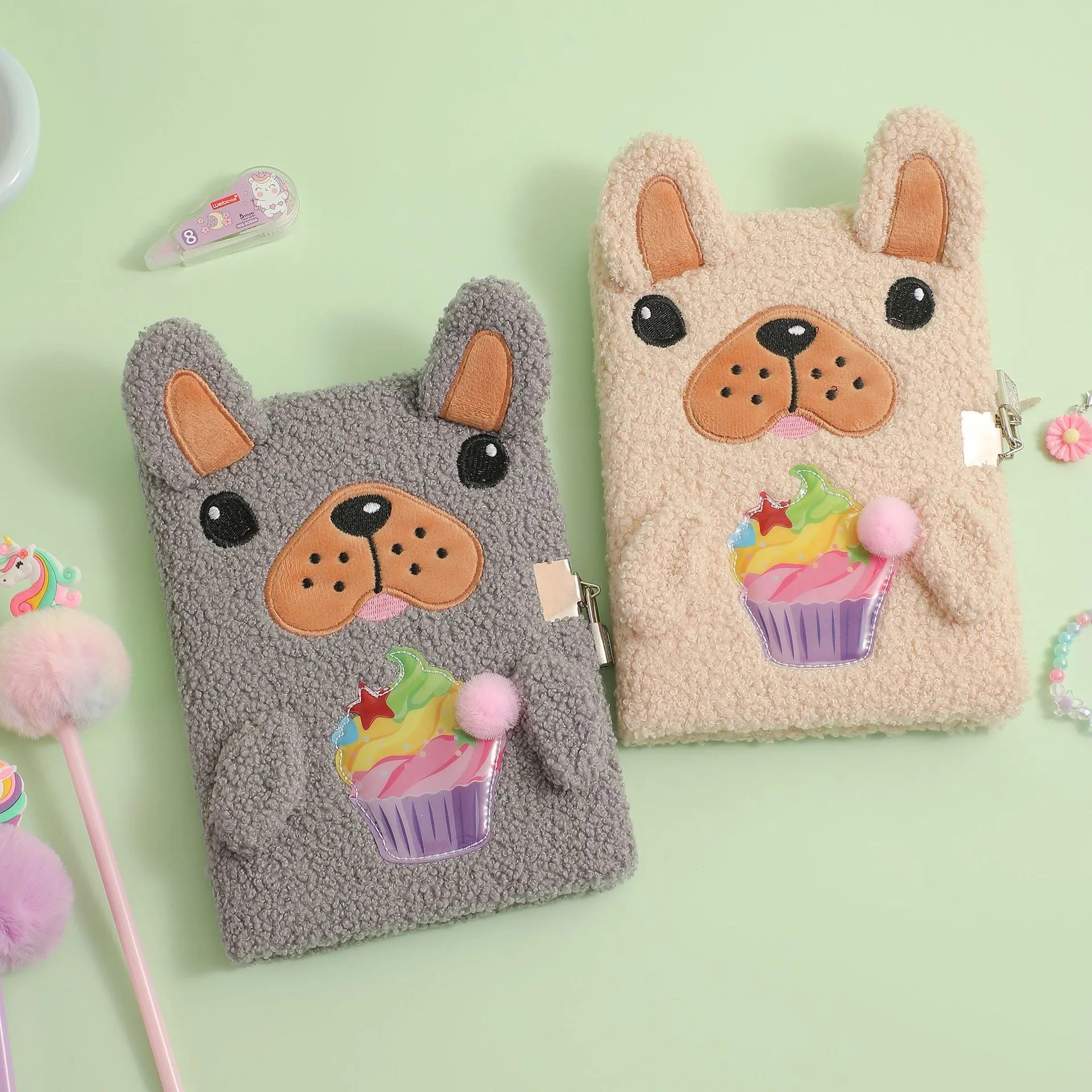 Cute Plush Cartoon French Bulldog Diary With Lock And Keys For Girls Students Soft Faux Fur Secret Notebook